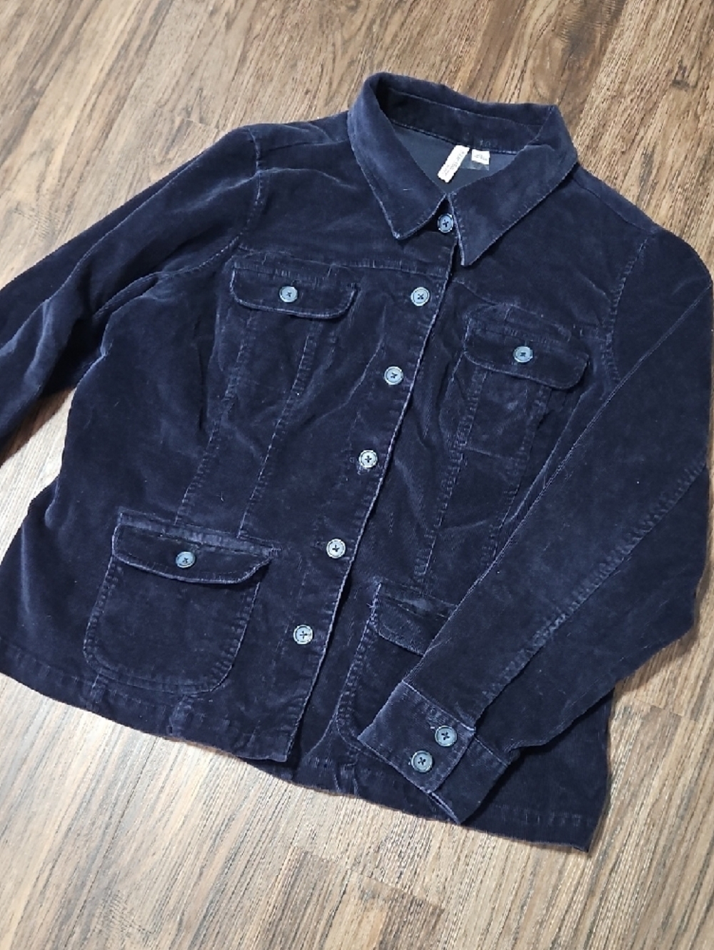 St. John’s Bay Women’s Blue Corduroy Jacket Blazer 1X Stretch Button Front